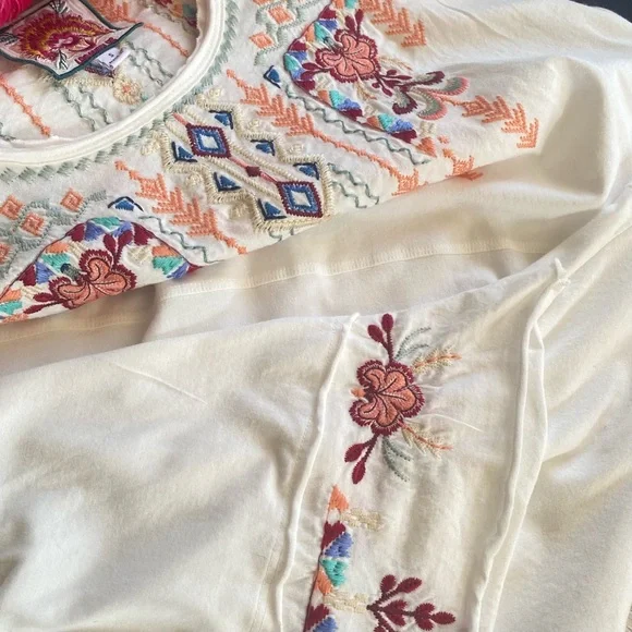 Johnny Was Knit Dress with handkerchief hem with floral embroidery. - Picture 5 of 7